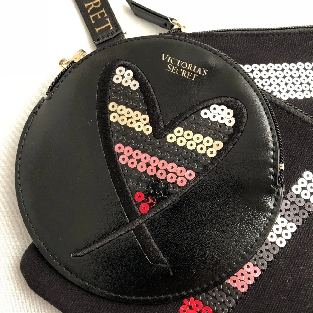 Victoria’s Secret sequin logo cosmetic bags and coin purse
